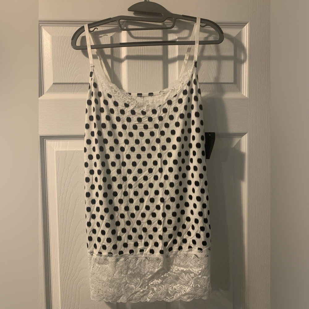 Lane Bryant White Camisole Tank Top W/ Black Polka Dots And Lace Trim 18/20 NWT